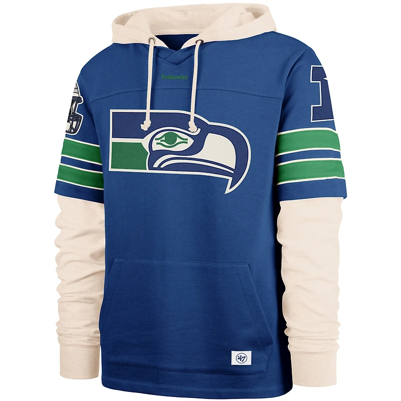 Men's '47  Blue Seattle Seahawks Throwback Split Zone Cornerback Duo Hoodie