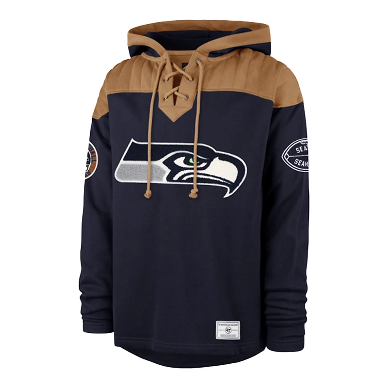 Sweat à capuche lacets Seattle Seahawks Golden Age Wingback bleu marine universitaire pour homme, modèle 47.
