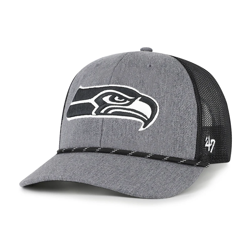 Men's '47 Heather Charcoal Seattle Seahawks Carbon Rope Trucker Adjustable Hat