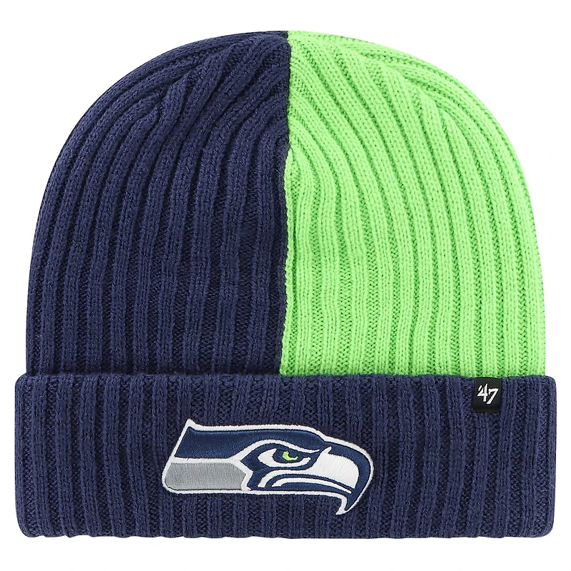 Bonnet en tricot à revers Fracture des Seattle Seahawks '47 bleu marine pour hommes
