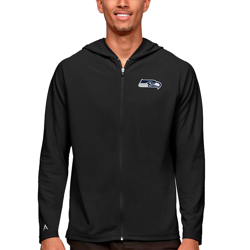 Sweat à capuche entièrement zippé Antigua Black Seattle Seahawks Logo Legacy pour homme