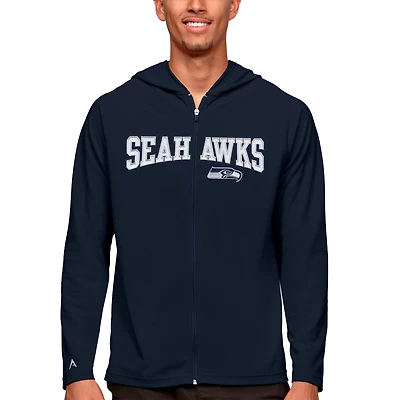 Sweat à capuche entièrement zippé bleu marine des Seattle Seahawks Legacy pour homme d'Antigua College