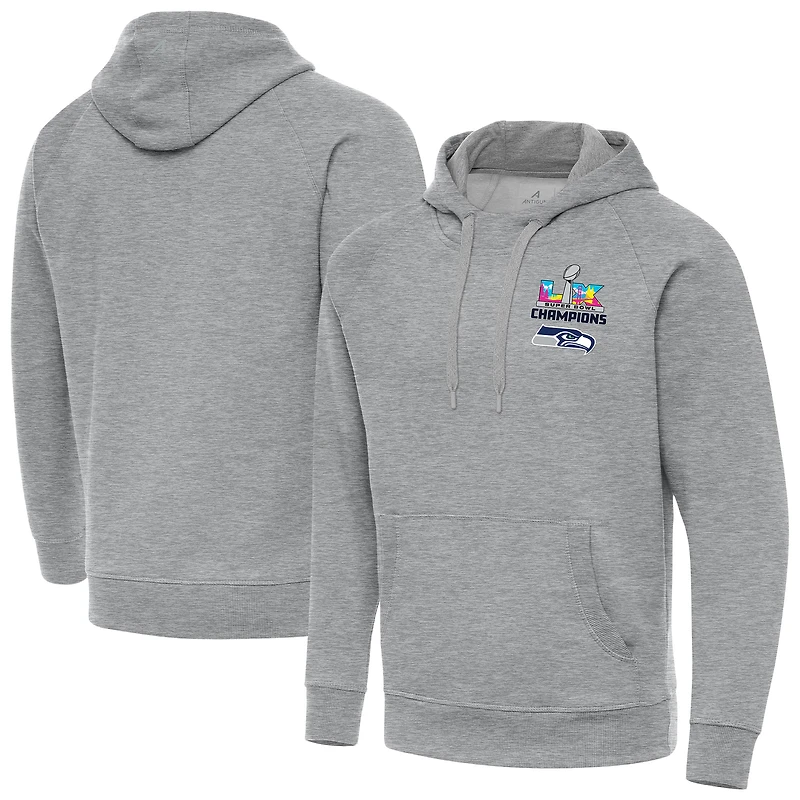 Sweat à capuche Antigua Heather Gray Seattle Seahawks Super Bowl LX Champions Victory pour homme
