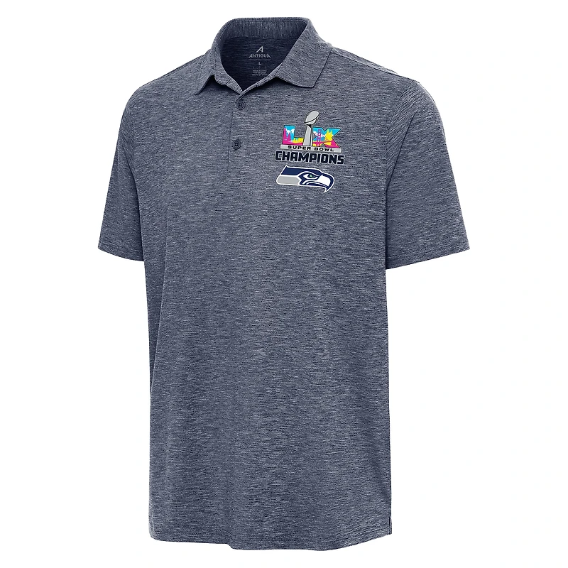 Men's Antigua Heather Navy Seattle Seahawks Super Bowl LX Champions Par 3 Polo