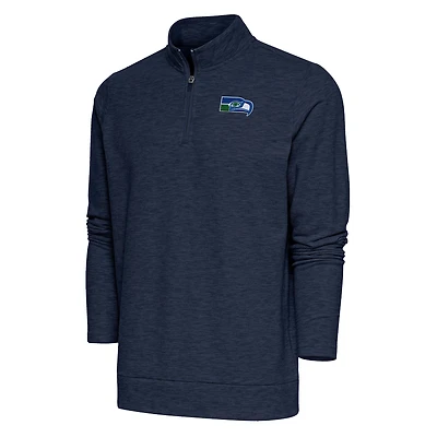 Pull-over à fermeture éclair quart de tour Gambit rétro pour homme, bleu marine chiné, logo l'équipe des Seattle Seahawks