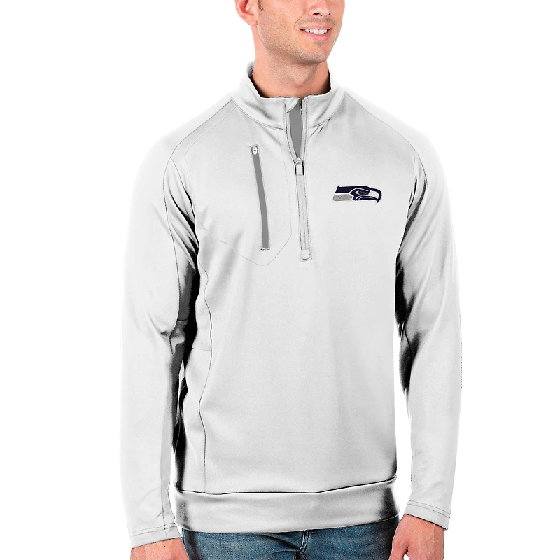 Veste à enfiler quart de zip Antigua blanche/argentée pour homme des Seattle Seahawks