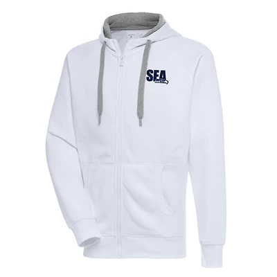 Men's Antigua  White Seattle Seahawks Victory Full-Zip Hoodie