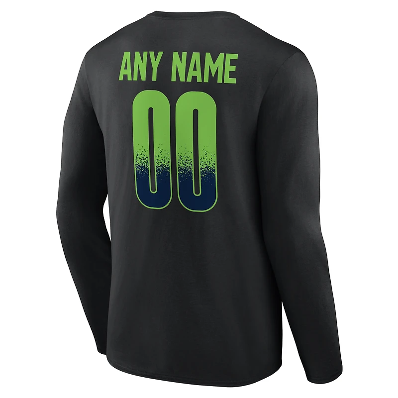 Men's Black Seattle Seahawks Home Field Pop Personalized Name & Number Long Sleeve T-Shirt