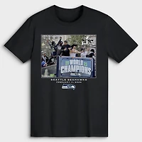 T-shirt noir pour homme Seattle Seahawks NFL Flash Features Super Bowl LX Champions Parade