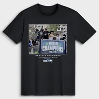 T-shirt noir pour homme Seattle Seahawks NFL Flash Features Super Bowl LX Champions Parade
