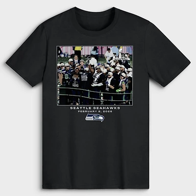 T-shirt noir pour homme Seattle Seahawks NFL Flash Features Super Bowl LX