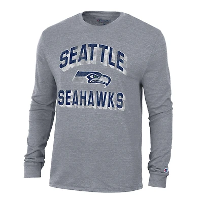 T-shirt à manches longues Champion pour homme, couleur anthracite, Seattle Seahawks Ultimate Tri-Blend