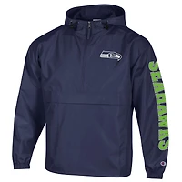 Veste coupe-vent à capuche demi-zip pliable Champion College Navy Seattle Seahawks pour homme