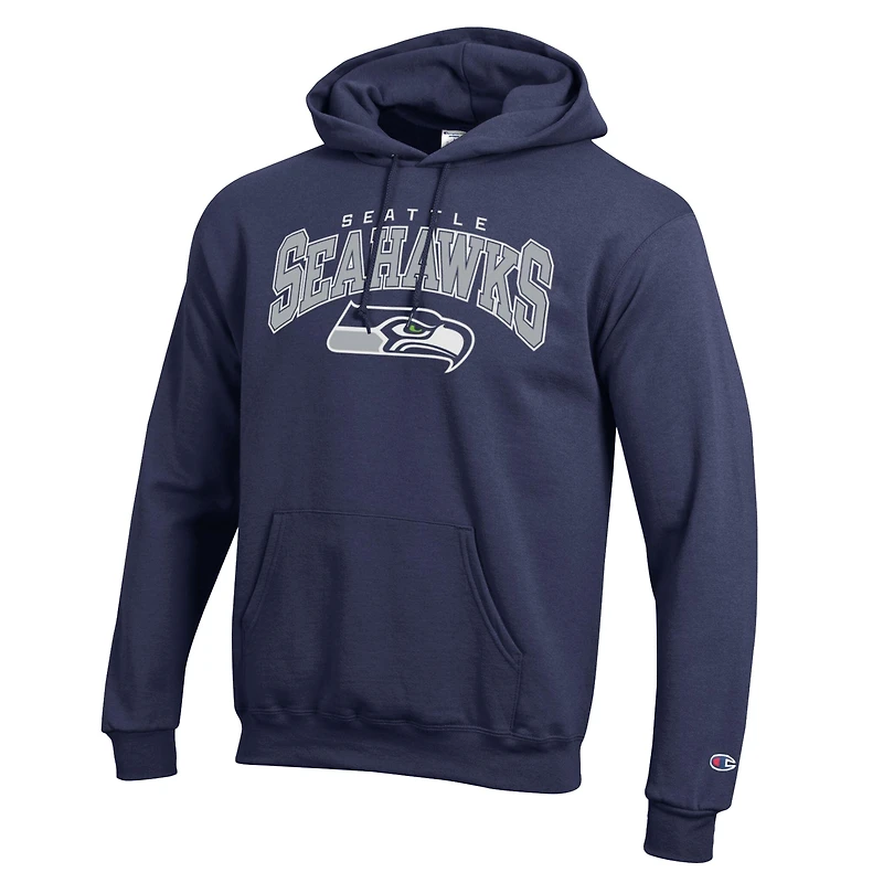 Men's Champion College Navy Seattle Seahawks Powerblend Arch over Logo Hoodie