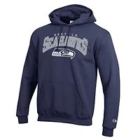 Men's Champion College Navy Seattle Seahawks Powerblend Arch over Logo Hoodie