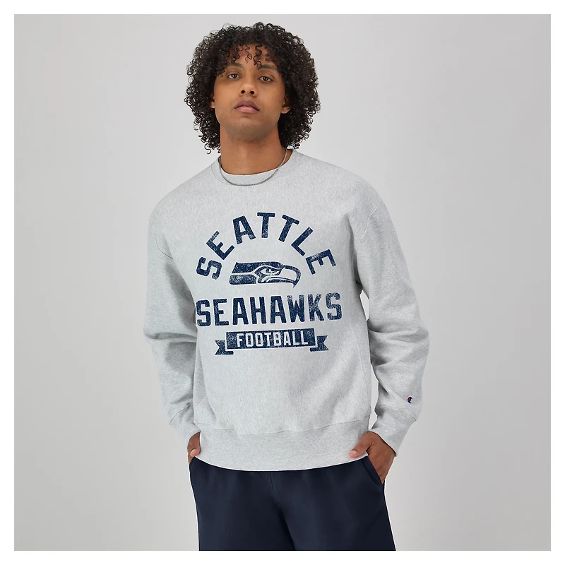 Sweat-shirt en molleton à tissage inversé Champion pour homme, gris chiné, des Seattle Seahawks