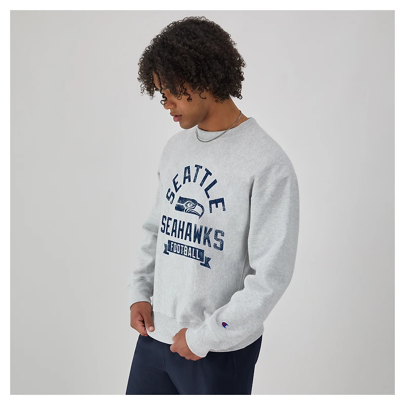 Sweat-shirt en molleton à tissage inversé Champion pour homme, gris chiné, des Seattle Seahawks