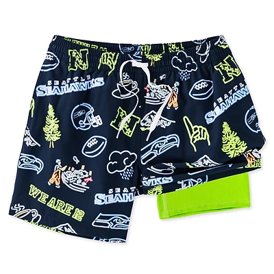 Maillot de bain classique doublé bleu marine Chubbies des Seattle Seahawks, modèle Neon, 5,5 pouces