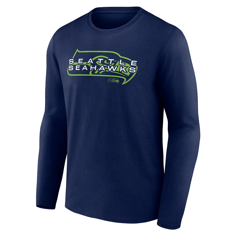 T-shirt à manches longues bleu marine universitaire pour homme des Seattle Seahawks « Advance To Victory »