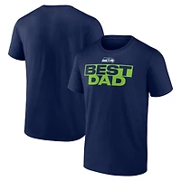 T-shirt bleu marine universitaire pour homme des Seattle Seahawks, « Meilleur papa » la fête pères