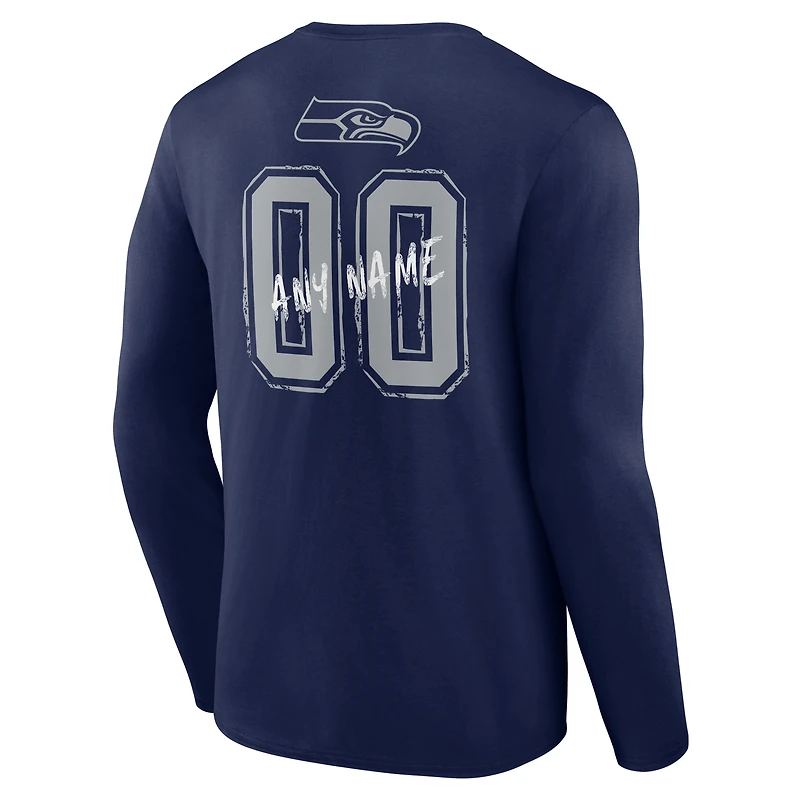 T-shirt à manches longues personnalisé avec nom et numéro Seattle Seahawks Hustle, bleu marine, pour homme