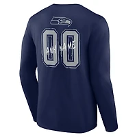 T-shirt à manches longues personnalisé avec nom et numéro Seattle Seahawks Hustle, bleu marine, pour homme