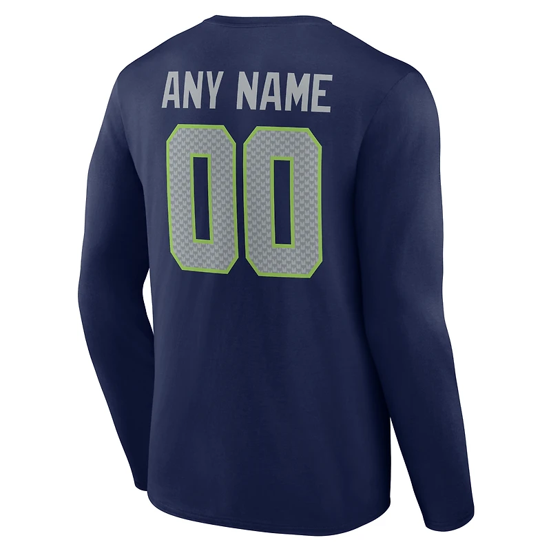 Men's College Navy Seattle Seahawks Team Authentic Personalized Name & Number Long Sleeve T-Shirt