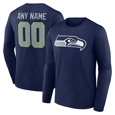 Men's College Navy Seattle Seahawks Team Authentic Personalized Name & Number Long Sleeve T-Shirt