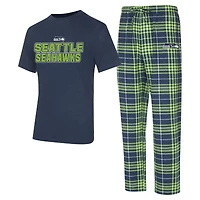 Ensemble de nuit pour homme Concepts Sport College Navy/Seattle Seahawks Vector avec haut et pantalon en flanelle