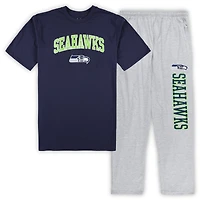 Concepts Sport College Bleu marine/gris chiné Seattle Seahawks Big & Tall T-shirt et pantalon de pyjama Ensemble nuit