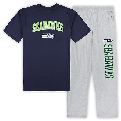Ensemble de pyjama pour homme Concepts Sport College bleu marine/gris chiné Seattle Seahawks, haut et pantalon grande taille