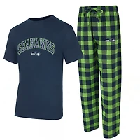 Ensemble de nuit pour homme Concepts Sport College bleu marine/vert fluo Seattle Seahawks, grande taille, t-shirt Avondale et pantalon en flanelle