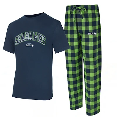 Ensemble de nuit pour homme Concepts Sport College bleu marine/vert fluo Seattle Seahawks, grande taille, t-shirt Avondale et pantalon en flanelle