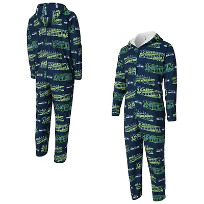 Combinaison de sport universitaire bleu marine pour homme, en micropolaire à imprimé intégral et fermeture éclair, Seattle Seahawks Shuffle