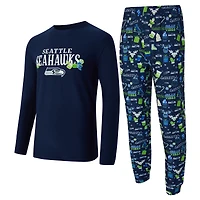 Ensemble haut à manches longues et pantalon Concepts Sport Navy Seattle Seahawks Chestnut pour homme