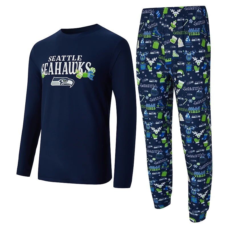 Ensemble haut à manches longues et pantalon Concepts Sport Navy Seattle Seahawks Chestnut pour homme