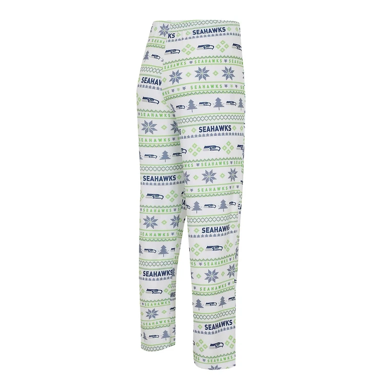Men's Concepts Sport White/Navy Seattle Seahawks Tinsel Raglan Long Sleeve Top & Pants Sleep Set