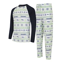 Men's Concepts Sport White/Navy Seattle Seahawks Tinsel Raglan Long Sleeve Top & Pants Sleep Set