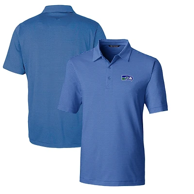 Men's Cutter & Buck Blue Seattle Seahawks Throwback Logo Forge Pencil Stripe Stretch Polo
