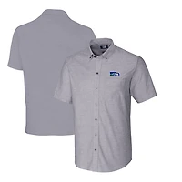 Chemise boutonnée à manches courtes et col boutonné pour homme, couleur anthracite, avec logo rétro des Seattle Seahawks, coupe Cutter & Buck, grande taille