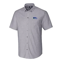 Chemise boutonnée à manches courtes et col boutonné pour homme, couleur anthracite, avec logo rétro des Seattle Seahawks, coupe Cutter & Buck, grande taille