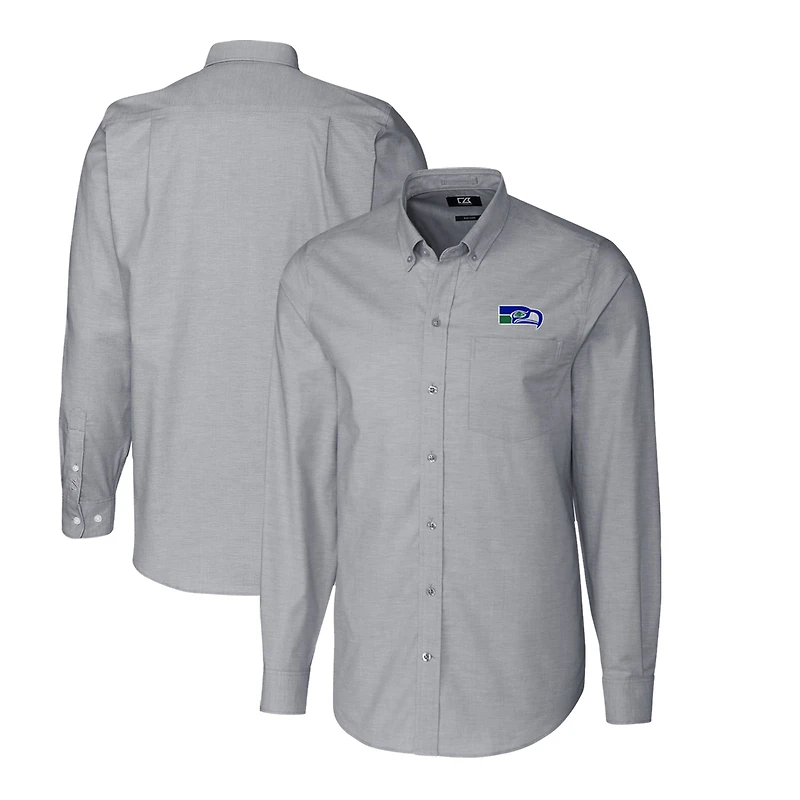 Men's Cutter & Buck Charcoal Seattle Seahawks Throwback Logo Long Sleeve Stretch Oxford Button-Down Shirt