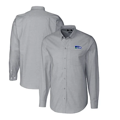 Men's Cutter & Buck Charcoal Seattle Seahawks Throwback Logo Long Sleeve Stretch Oxford Button-Down Shirt