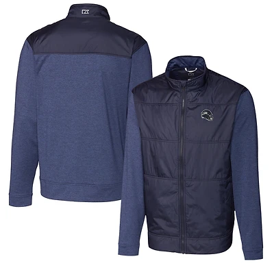 Men's Cutter & Buck College Navy Seattle Seahawks Helmet Stealth Hybrid Quilted Full-Zip Windbreaker Jacket