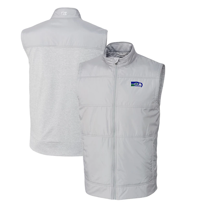Men's Cutter & Buck Gray Seattle Seahawks Throwback Logo Stealth Hybrid Quilted Windbreaker Full-Zip Vest