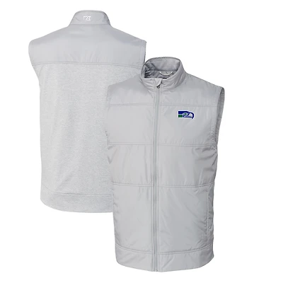 Men's Cutter & Buck Gray Seattle Seahawks Throwback Logo Stealth Hybrid Quilted Windbreaker Full-Zip Vest
