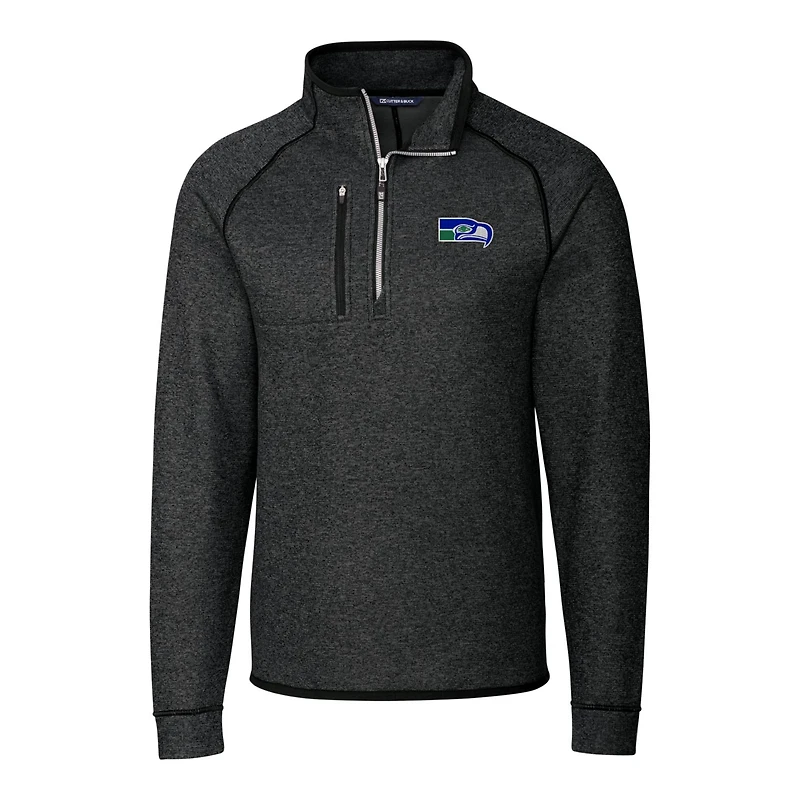 Men's Cutter & Buck Heather Charcoal Seattle Seahawks Mainsail Sweater-Knit Big Tall Half-Zip Pullover Jacket