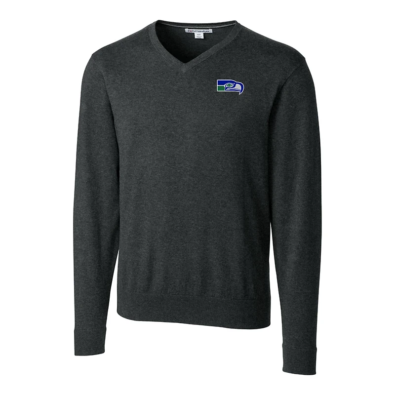 Pull-over à col en V pour homme Cutter & Buck Heather Charcoal Seattle Seahawks Throwback Logo Lakemont Tri-Blend