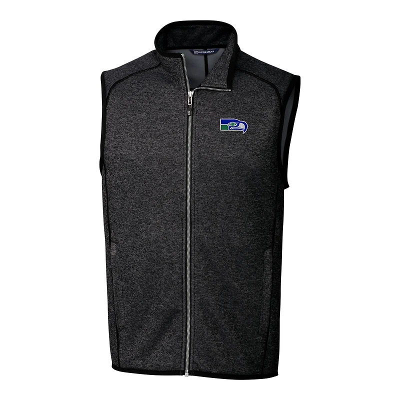 Pull-over en tricot à fermeture éclair intégrale pour homme, couleur anthracite chiné, avec logo rétro des Seattle Seahawks, Cutter & Buck, grandes tailles