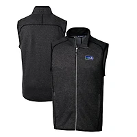 Men's Cutter & Buck Heather Charcoal Seattle Seahawks Throwback Logo Mainsail Sweater-Knit Big Tall Full-Zip Vest